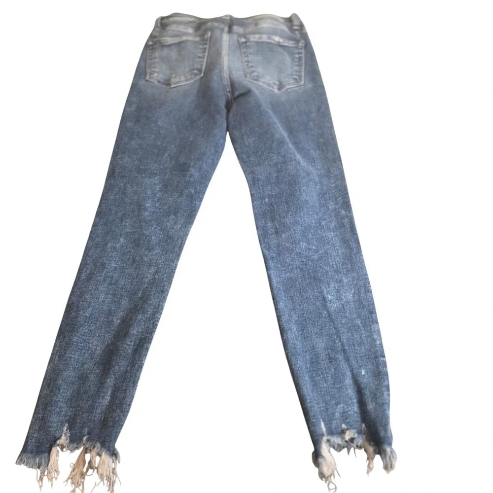 Flying Monkey Jeans — Size 29, Medium Wash, Distressed Knee + Frayed Hem